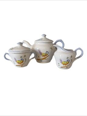 Vintage Longchamp France Perouges 3-Piece Tea Set - Teapot, Sugar & Creamer